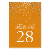 Silver Confetti Dots Orange Wedding Tischnummer (Rückseite)