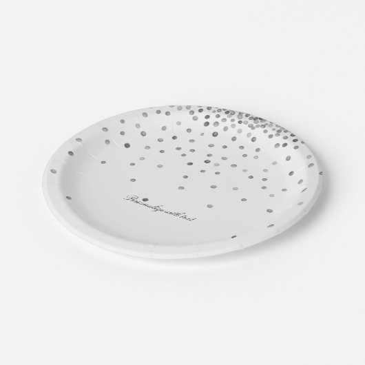 Silver Confetti Dots Pappteller (Schrägansicht)