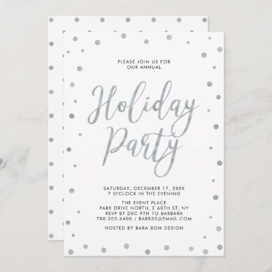 Silver Confetti | Einfache moderne Feiertage Einladung (Vorne/Hinten)