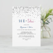 Silver Confetti, er oder sie Gender Reveal Einladung (Stehend Vorderseite)