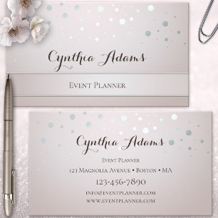 Silver Confetti Event Planer Business Card Visitenkarte