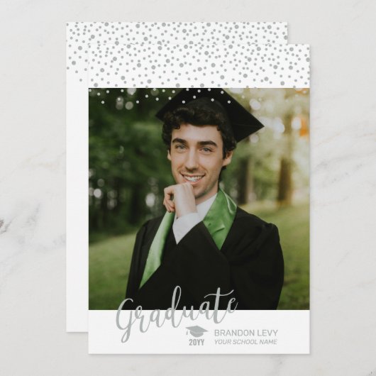 Silver Confetti Foto Class of Abschluss Year Ankündigung (Vorne/Hinten)