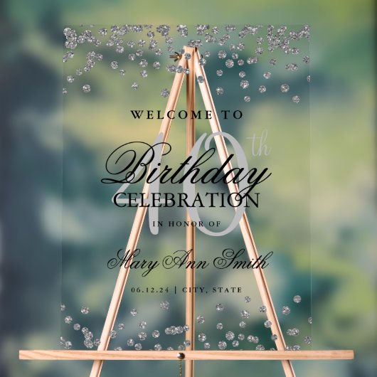 Silver Confetti Glitzer 40. Geburtstag Willkommen Acrylschild (Neutral)
