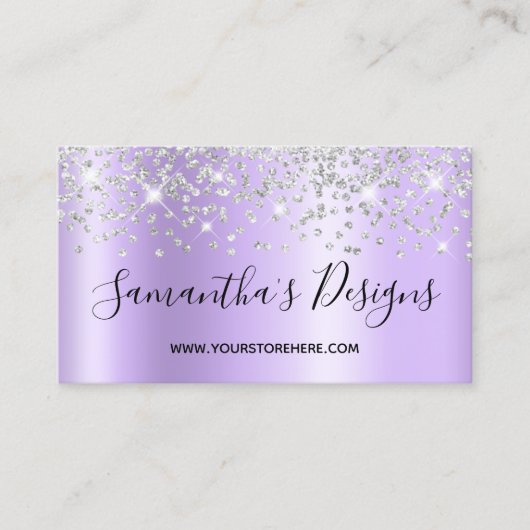 Silver Confetti Glitzer Lavender Gradient Visitenkarte (Vorderseite)