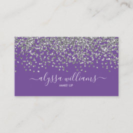 Silver Confetti Glitzer Lila Modern Script Visitenkarte