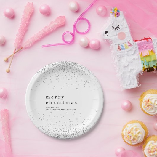 Silver Confetti Glitzer Name Frohe Weihnachten Pappteller (Party)
