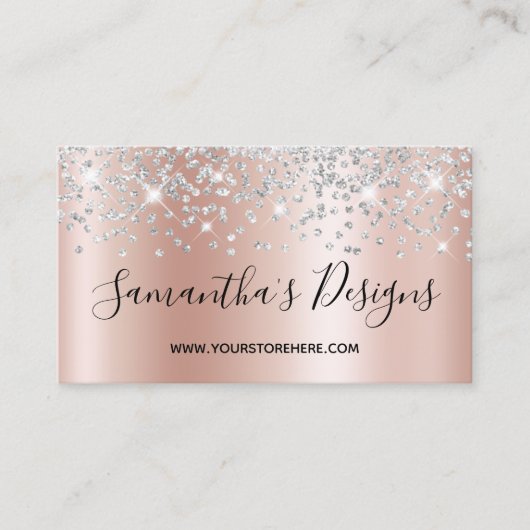 Silver Confetti Glitzer Rose Gold Gradient Visitenkarte (Vorderseite)