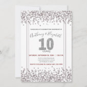 Silver Confetti Glitzer-Style 10 Jahre Einladung (Vorderseite)