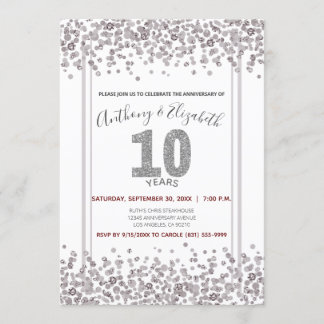 Silver Confetti Glitzer-Style 10 Jahre Einladung