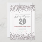 Silver Confetti Glitzer-Style 20 Jahre Einladung (Vorderseite)