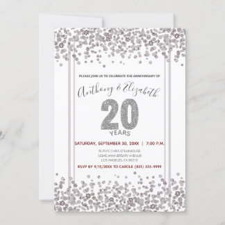 Silver Confetti Glitzer-Style 20 Jahre Einladung