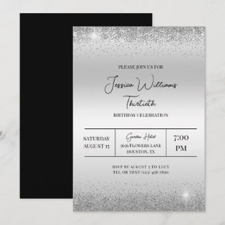Silver Confetti & Glitzern Geburtstag Einladung