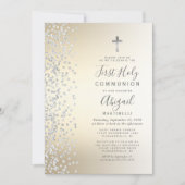 Silver Confetti Gold Ombre Erste Heilige Kommune Einladung (Vorderseite)