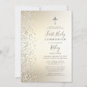 Silver Confetti Gold Ombre Erste Heilige Kommune Einladung (Vorderseite)