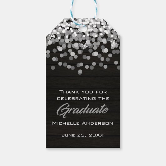 Silver Confetti Graduate Vielen Dank Abschluss Tag Geschenkanhänger (Vorderseite)
