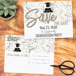 Silver Confetti Graduation Party Save the Date Ankündigungspostkarte