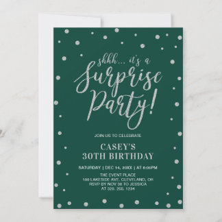 Silver Confetti & Green | Überraschende Geburtstag Einladung