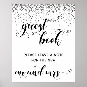 Silver Confetti Hearts Guest Book Empfang Signi Poster