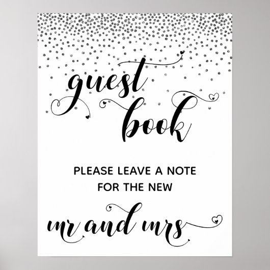 Silver Confetti Hearts Guest Book Empfang Signi Poster (Vorne)