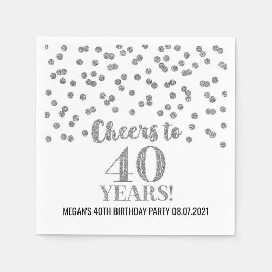 Silver Confetti jubelt auf 40 Jahre Geburtstag Serviette (Vorderseite)