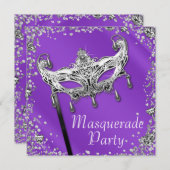 Silver Confetti Lavender Lila Masquerade Party Einladung (Vorne/Hinten)