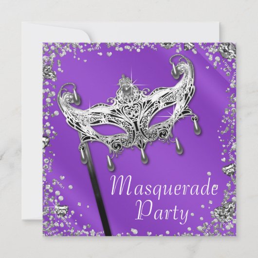 Silver Confetti Lavender Lila Masquerade Party Einladung (Vorderseite)