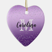 Silver Confetti Lila Ombre Monogramm Keramik Ornament (Rechts)