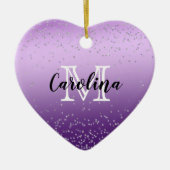 Silver Confetti Lila Ombre Monogramm Keramik Ornament (Vorne)