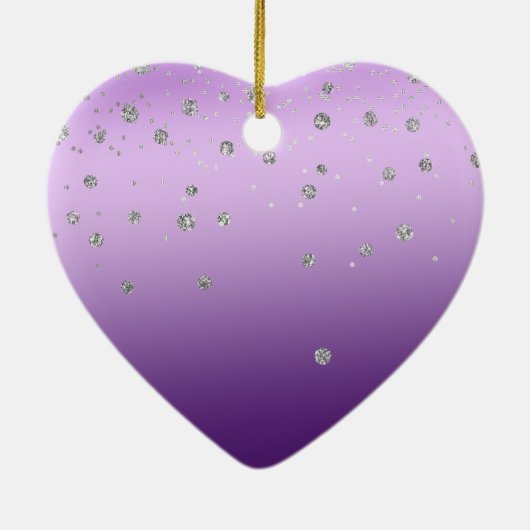 Silver Confetti Lila Ombre Monogramm Keramik Ornament (Hinten)