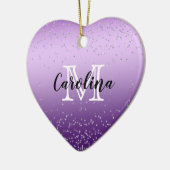 Silver Confetti Lila Ombre Monogramm Keramik Ornament (Links)