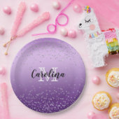 Silver Confetti Lila Ombre Monogramm Pappteller (Party)