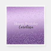 Silver Confetti Lila Ombre Name Serviette (Vorderseite)