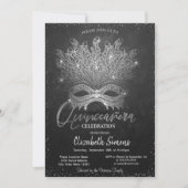 Silver Confetti Masque Dark Quinceañera Einladung (Vorderseite)