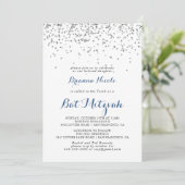 Silver Confetti Minimalistisch Bat Mitzvah Einladung (Stehend Vorderseite)