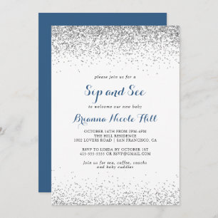 Silver Confetti Minimalistisch Sip and See Einladung