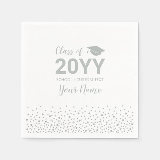 Silver Confetti Modern Graduation Party Serviette (Vorderseite)