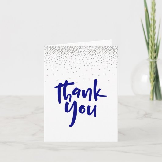 Silver Confetti/Navy 2 Typografy Modern Vielen Dan Dankeskarte (Vorderseite)