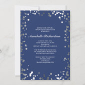 Silver Confetti Navy Blue Elegante Foto Abschluss Einladung (Rückseite)
