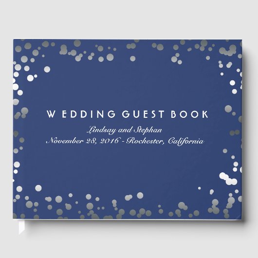 Silver Confetti Navy Elegant Wedding Gästebuch (Vorderseite)