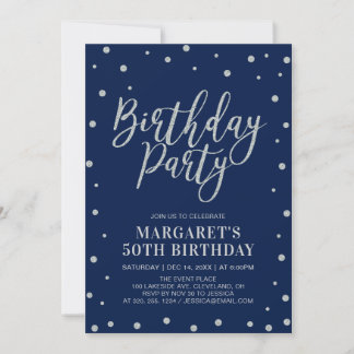 Silver Confetti & Navy | Erwachsene Geburtstagspar Einladung