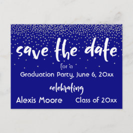 Silver Confetti Navy Graduation Party Rett Date Ankündigungspostkarte