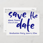 Silver Confetti Navy Typografie Save the Date 1 Ankündigungspostkarte (Vorne/Hinten)