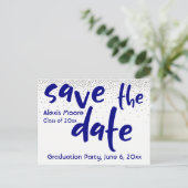 Silver Confetti Navy Typografie Save the Date 1 Ankündigungspostkarte (Stehend Vorderseite)
