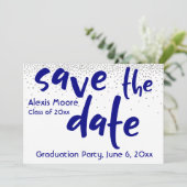 Silver Confetti Navy Typografie Save the Date 1b Einladung (Stehend Vorderseite)