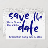 Silver Confetti Navy Typografie Save the Date 1b Einladung (Vorne/Hinten)