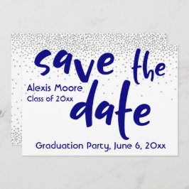 Silver Confetti Navy Typografie Save the Date 1b Einladung