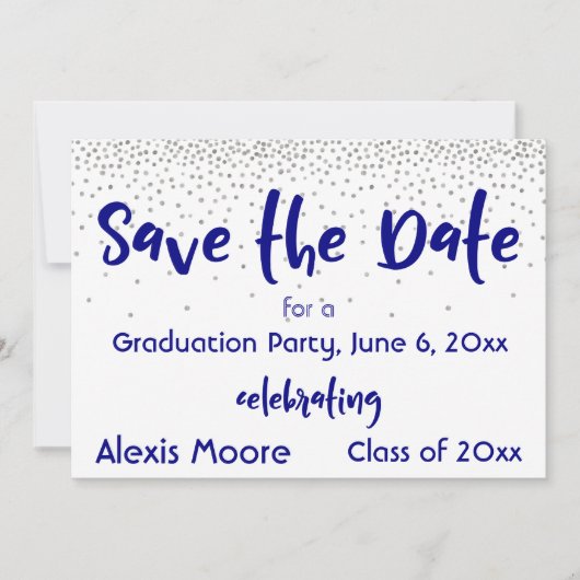 Silver Confetti Navy Typografie Save the Date 2b (Vorderseite)