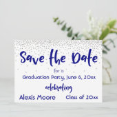 Silver Confetti Navy Typografie Save the Date 2b (Stehend Vorderseite)