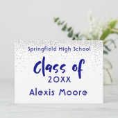 Silver Confetti, Navy Typografy Grad Ankündigung (Stehend Vorderseite)