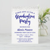 Silver Confetti & Navy Typografy Grad Party, 2 Einladung (Stehend Vorderseite)
